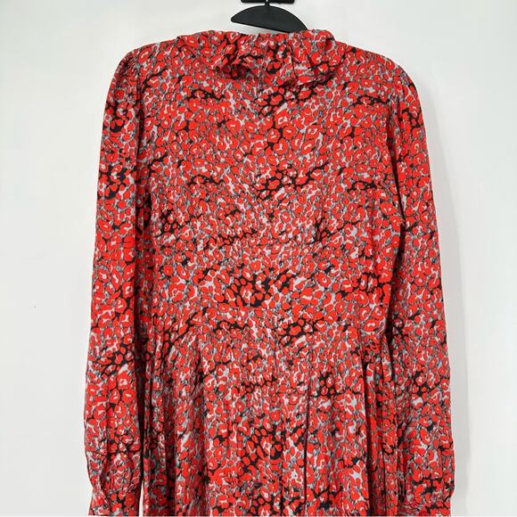 SALE!!! Maje Red Ruffle-trimmed Leopard-print Crepe Mini Wrap Dress - Picture 4 of 10